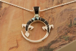 Calvin Begay Genuine Acoma Jet Sterling Silver Gecko Pendant